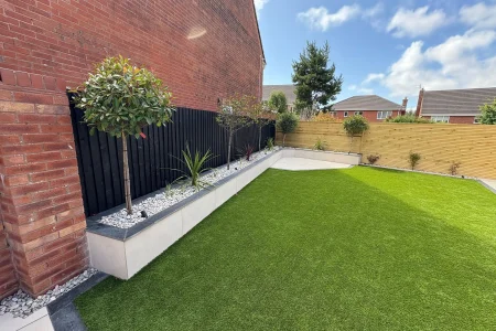 artifical-grass-installed-with-sleepers-garden-makeover-bridgend-south-wales