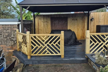 new-composite-decking-matching-pergola-installed-wooden-balustrades-barry-south-wales
